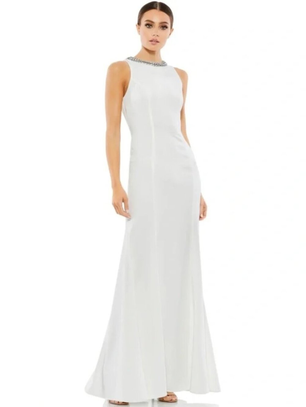 Mac Duggal White Embellished Neck Trumpet Gown NWT Size 10